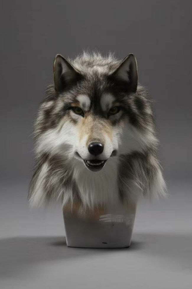 Handmade Realistic Wolf Fursuit Head: Movable Jaw Cosplay Mask Main Image
