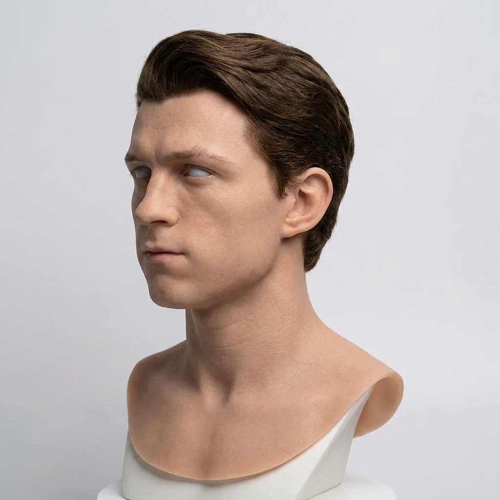 Realistic silicone head mask – side profile view