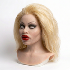 Realistic female silicone head mask – three-quarter view