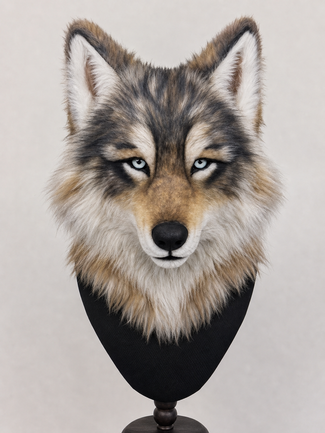 Handmade Realistic Wolf Fursuit Head: Movable Jaw Cosplay Mask Hover Image