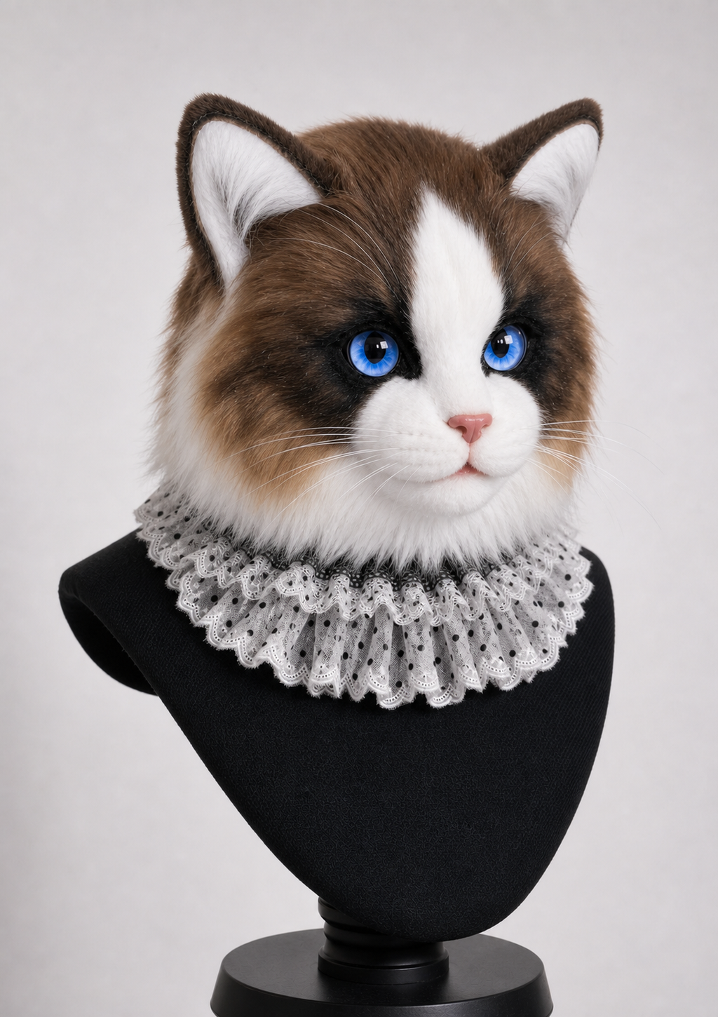 Realistic Ragdoll cat fursuit head – side view right