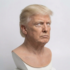 Realistic Trump-style silicone head mask – three-quarter view