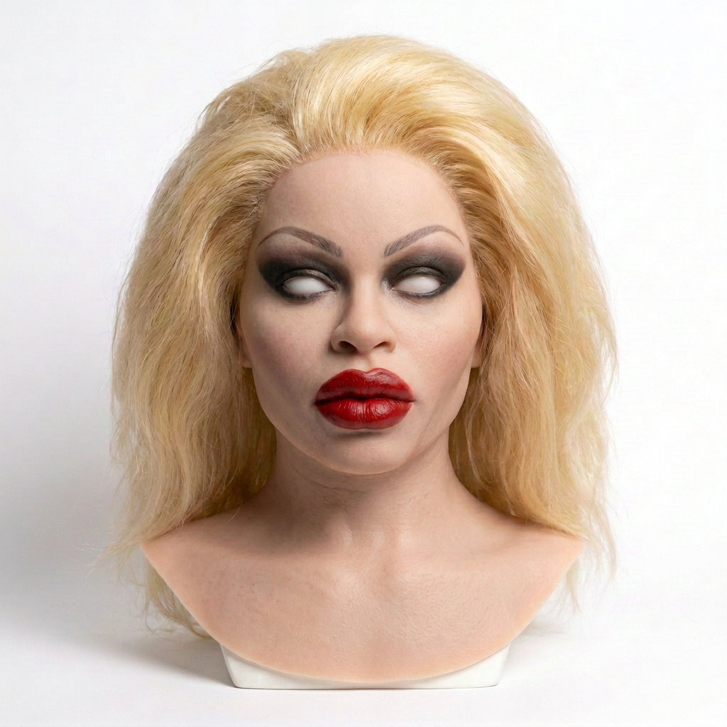 Realistic female silicone head mask – front view