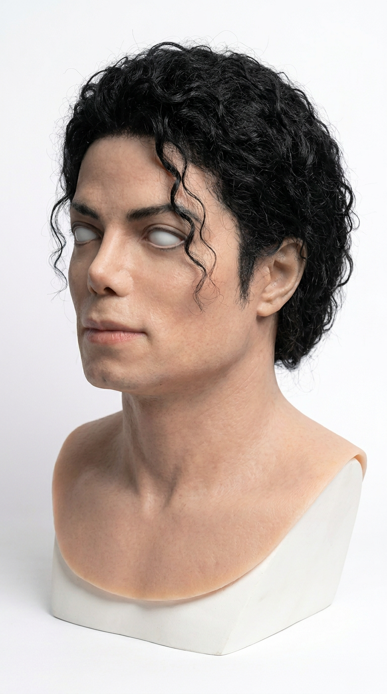 Realistic Michael Jackson silicone head mask – three-quarter view