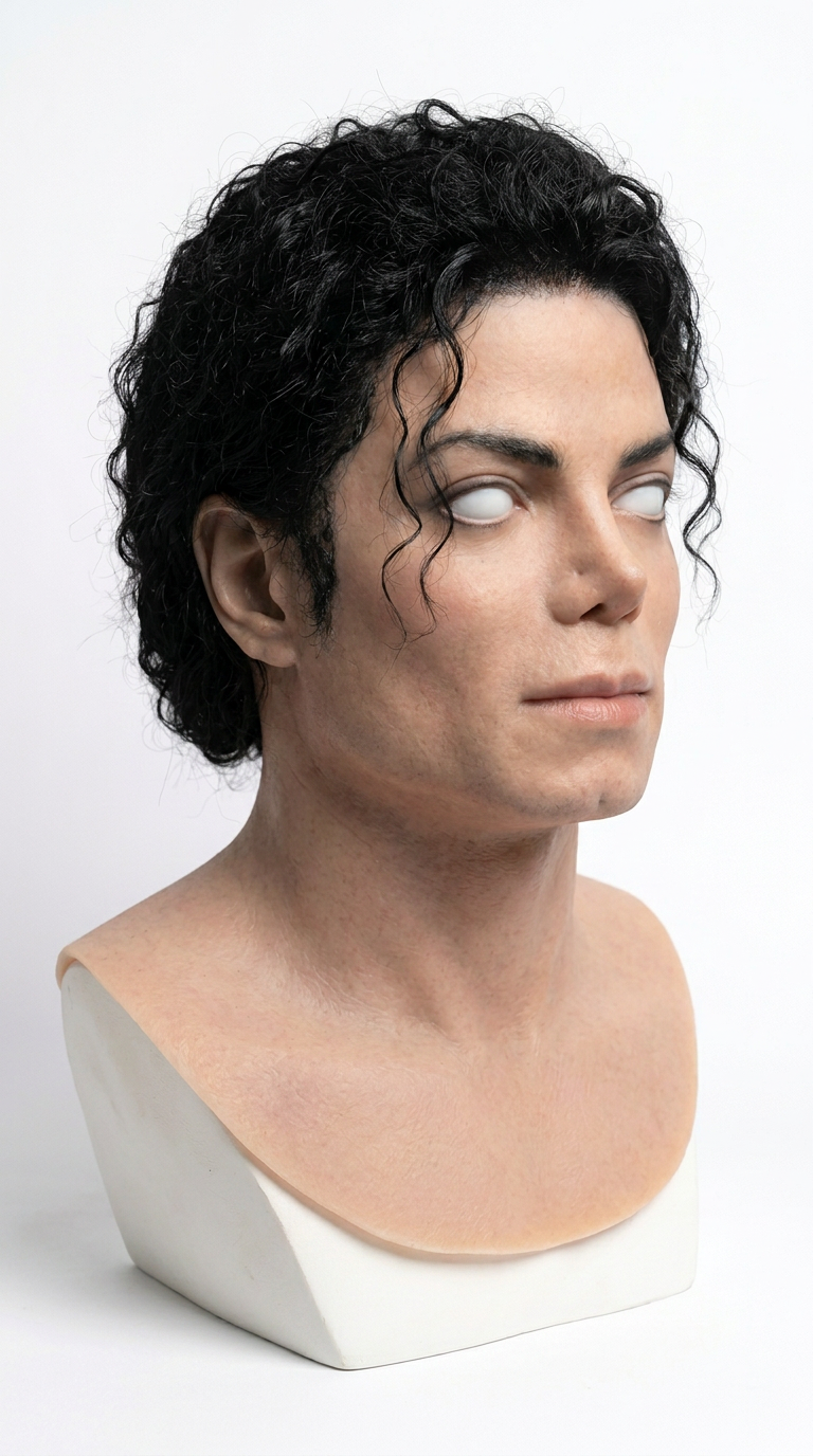 Realistic Michael Jackson silicone head mask – side profile view