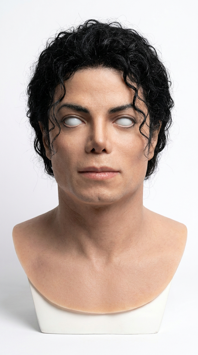 Realistic Michael Jackson silicone head mask – front view Hover Image