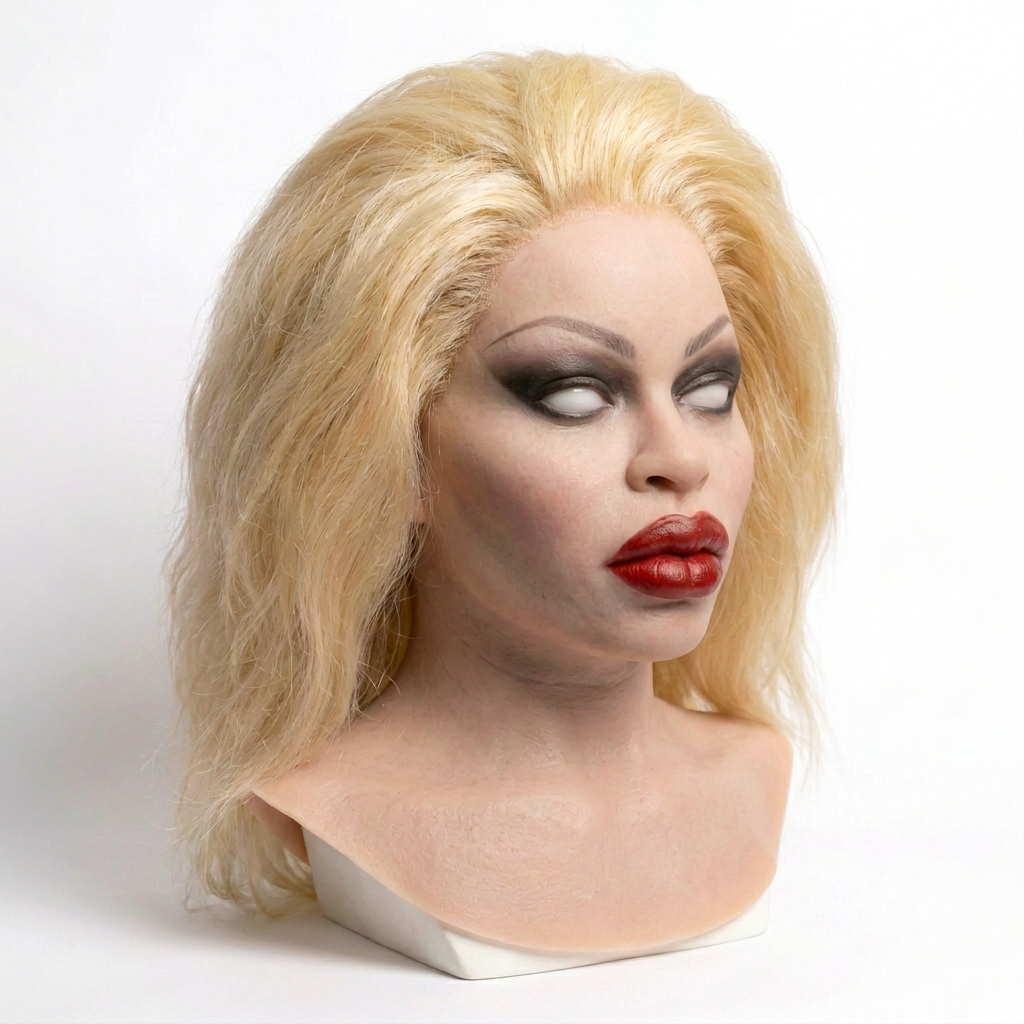 Realistic female silicone head mask – side profile view