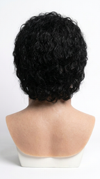 Realistic Michael Jackson silicone head mask – rear view showing curly hair
